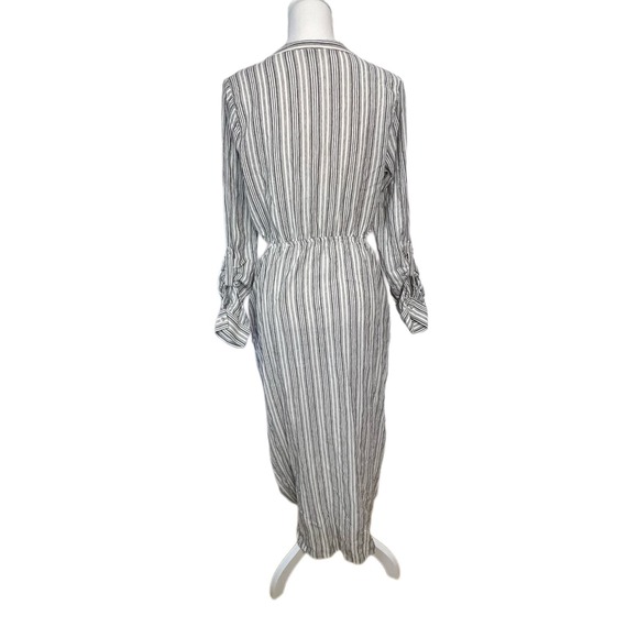 LoveStitch Fallon Cutout Grey & White Striped Long Sleeve Boho Midi Dress Size L - Picture 5 of 10
